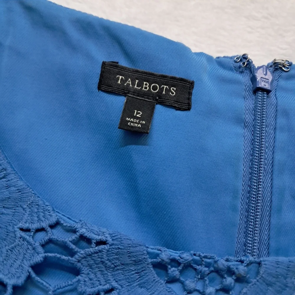 Talbots Dress Womens 12 Blue Floral Crochet Lace Short Sleeve Wedding Guest